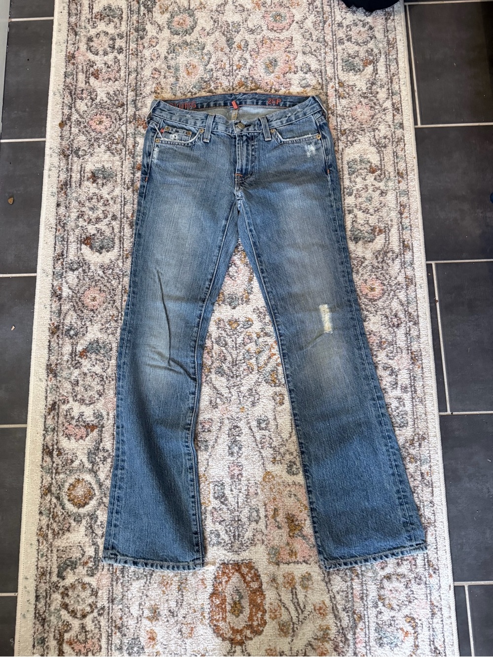 Vintage J.Crew Hipslung Flare Jeans Y2K Low Rise Distressed Denim 25R